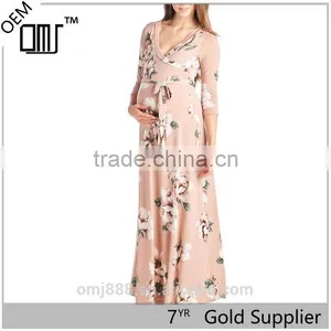 2017 OEM Hot Lady Sexy Floral Photo Maternity Nursing Wrap Dress thumbnail-1