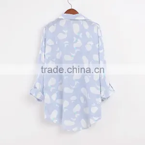 Simple Style Chiffin Wihte V Neck no Collar 7 Sleeve Women Casual Bouse thumbnail-1