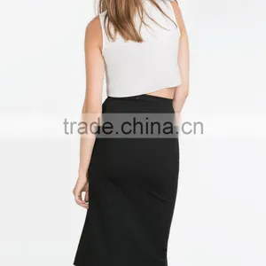 Black Frill Pencil Midi Skirt With Front Split /Bulk Wholesale Clothing Factories thumbnail-3