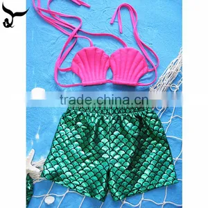 Kids Swimwear Shinny Mermaid Scales Beachwear Shell Top&mermaid Buttoms thumbnail-1