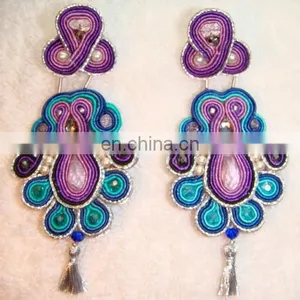Latest Pearls Beads Silken and Glitter Cord Handmade Earrings thumbnail-1