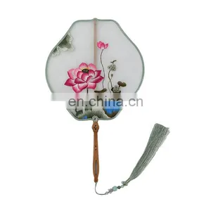 Chinese Style Multi-pattern Silk Embroidery Painting Handmade Fan With Wooden Handle and Tassel Pendant As Decorative Ornaments thumbnail-1