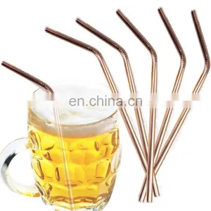 High Quality Rose Gold Plated Metal Drinking Reusable 304 Stainless Steel Straws thumbnail-1