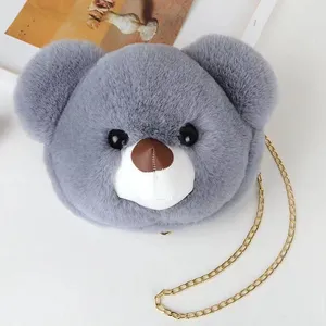014Plush Rabbit Bag Cute Girl Bear Bag One Shoulder Oblique Straddle Bag Long Chain Imitation Rabbit Hair Bag Backpack thumbnail-5