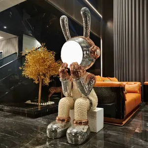 Rose Gold Rabbit Sculpture With LED Lighting on the Face, 24k Gold Reflective Art thumbnail-3