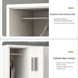 Modern White 2 Door Steel Wardrobe|1800*850*420mm| With Hanging Rod & Door Mirror for High End Staff Changing Room- SWA436 thumbnail-3