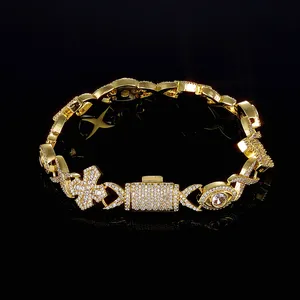 Hip Hop Jewelry Cuban Link Chain Bracelet With Cross Eye Design Iced Out Baguette CZ Stones Chain Gifts for Women thumbnail-4