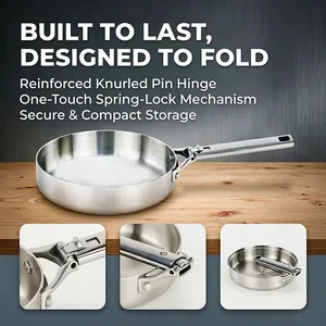 304 Stainless Steel Frying Pan With Foldable Handle for Storing Cookware, Tri-ply Stainless Steel, Induction Cooker, Electric Ceramic Stove, Suitable thumbnail-1