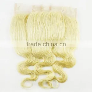 Lace Closure Blonde Hair Bundles With Lace Closure Virgin Hair Silk Base Free Part Closure thumbnail-2