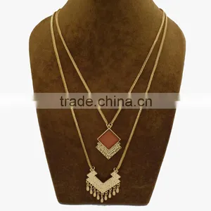 Elegant Women's 18k Gold Plated Double Layered Geo Pendant Necklace Jewelry thumbnail-3