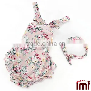 Baby Girl Floral Print Bubble Romper With Matching Headband thumbnail-4