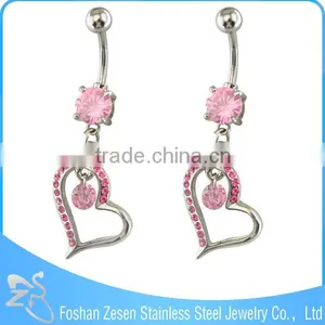Newest Promotional Pink Zircon Hanging Crystal Heart Durable Navel Rings Supplies thumbnail-1