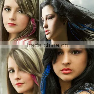 2016 Most Popular Clip-feather Striped Ombre Solid Feather for Hair Extension Feather With Micro Ring Beads Quality Choice thumbnail-1