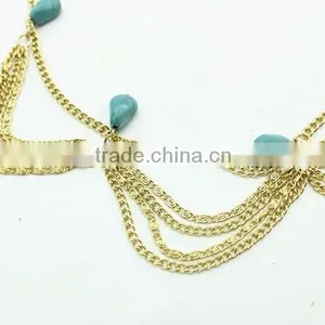 Hot Sale BOHO Gold Tassel Calaite Pendant Crown Wedding Head Chain Jewelry thumbnail-3