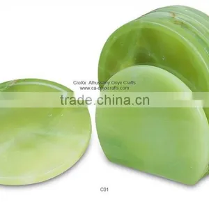 Green Onyx Coaster of 6pcs With Holder in Wholesale thumbnail-1