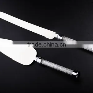 2016 New Fashion Design Stainless Steel Metal Cake Knife and Shovle Set With Crystal Decoration Handle thumbnail-1