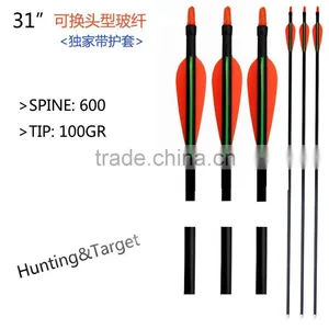 Hunting Arrows 31'' Fiberglass Shaft Protective Sleeve With Unique Nocks Convertible Head Arrow For Compound Bow thumbnail-2