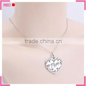 Imitate Silver Heart Necklace With Long Chain, "mom" Alphabets Necklaces thumbnail-4
