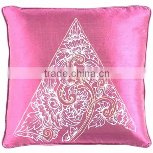 Pillow Case Cushion Covers Silk Art Fabric Painted TRIANGLE Painting THAILAND FLOWERS thumbnail-2