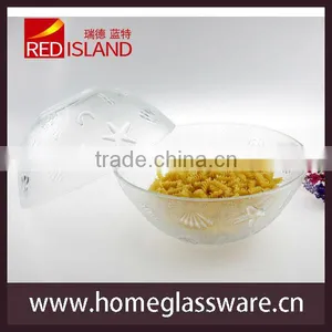 9" Large Mixing Serving Salad Bowl Sea Shell Pattern Glass thumbnail-1