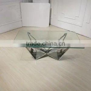 Clear Glass Coffee Table With Silver Stainless Steel Base thumbnail-2