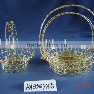 Round Iron Wire Hand Woven Hanging Decoration Basket With Handle thumbnail-1