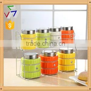 Kitchenware Useful Ceramic Canister Set With Stainless Metal Stand thumbnail-1