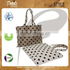 Jute Cotton Polka Dot Print Reversible Tote Bag for Shopping thumbnail-3