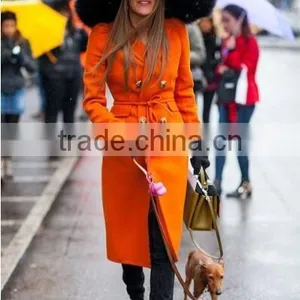 New Season 100% Hand Made Fashion Orange Winter Coat Women thumbnail-1