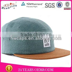 Linen Crown Suede Brim Canva Custom Fitted Linen 5 Panel Cap thumbnail-1
