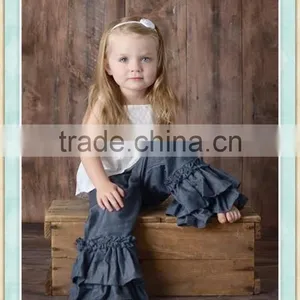 Denim Ruffle Pants in Boutique High Quality Pants Girl Girls Boutique Ruffle Denim Jeans thumbnail-1