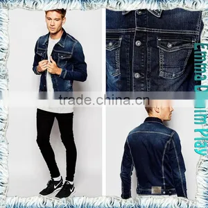 Manufactory Wholesale Turn Down Collar Mens Cropped Length Slim Fitted Blue Jean Jackets thumbnail-1