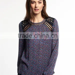 2017 Guangdong Shandao Manufacturer High Fashion Women Autumn Printed Long Sleeve Round Neck Chiffon Designer Casual Tops thumbnail-2