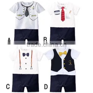 Summer Short Sleeve Flat Angle Baby Romper With Necktie thumbnail-1