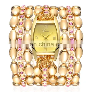 2017 New Arrival Fashion Gold 3 Rolls Chains Women Bracelet Watch Fancy Landies Watches thumbnail-2
