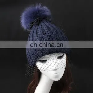 Winter Fashion Real Big Fox Fur Pom Pom Weaven Hats With Jacobs thumbnail-4