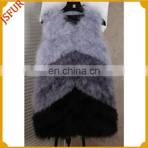 2015 Fashion Women's Long Real Turkey Fur Vest thumbnail-1