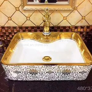 2018 High Quality Round Modern Good Sale Ceramics Bathroom Wash Hand Art Golen Basin Sinks in Middle East Market thumbnail-5