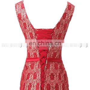 Real Pictures V Neck Lace-Up Sleeveless Mermaid Lace Evening Dresses SD344 thumbnail-6