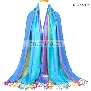 Women Shawl Style Polyester and Cotton Blend Colorful Feather Scarf thumbnail-2