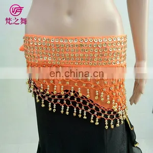 Top Level New Products Wholesale Indian Chiffon Gold Sequins Belly Dance Hip Scarf With Bells Y-2055 thumbnail-1