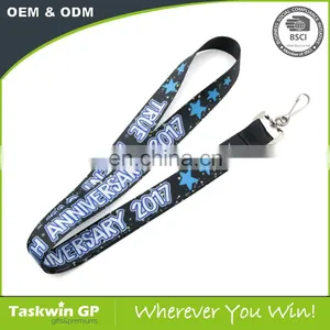Custom Sublimation Polyester Blue Lanyards With Logo Heat Transfer for Exhibiton thumbnail-1