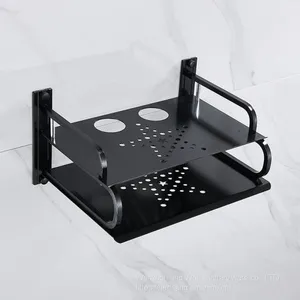 Black Aluminum Small Double Deck Set Top Box Shelf Wall Mounted Router Bracket thumbnail-5