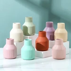 China Hand Made Small Cyan Red Light Yellow Ceramic Flower Vase For Bedroom And Hotel thumbnail-2
