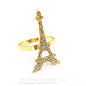 Creative Rose Gold Alloy Eiffel Tower Crystal Rhinestone Napkin Ring thumbnail-5