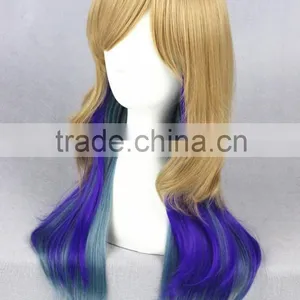 Cheap Medium 60cm Multi Color Blonde Blue Wave Cosplay Lolita Women Party Wig thumbnail-3