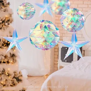 Iridescent Holographic Star Hanging Decorations for Party Ceiling & Window Ornament Supplies thumbnail-1