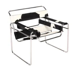 Bauhaus Wassily Chair, Marcel Breuer 1925 Replica Cowhide Leather Accent Chair With Chrome Steel Frame for Commercial & Home Use thumbnail-2
