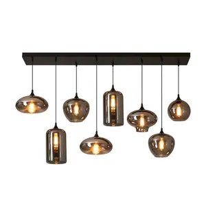 Smoke Glass Multi-Head Linear Pendant – Mixed Shades, E27 thumbnail-5