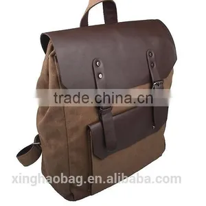 Hot Selling Vintage Casual School Leather Rucksack Custom Black Canvas Backpacks thumbnail-3